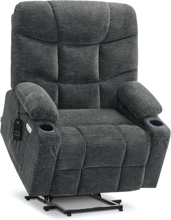 MCombo Oversized Power Lift Recliner Chair with Extended Footrest, Extra Wide for Big and Tall Elderly People, Fabric R7399 (Dark Gray, Large-Wide)