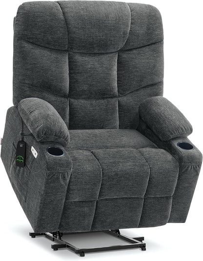 MCombo Oversized Power Lift Recliner Chair with Extended Footrest, Extra Wide for Big and Tall Elderly People, Fabric R7399 (Dark Gray, Large-Wide)