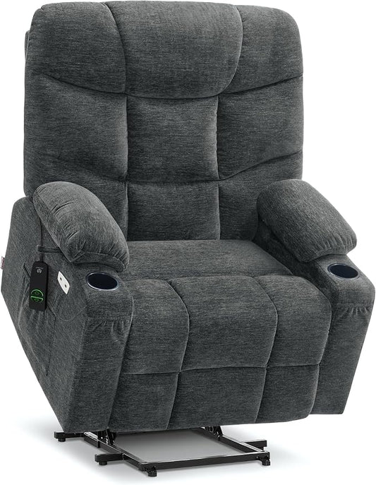 MCombo Oversized Power Lift Recliner Chair with Extended Footrest, Extra Wide for Big and Tall Elderly People, Fabric R7399 (Dark Gray, Large-Wide)