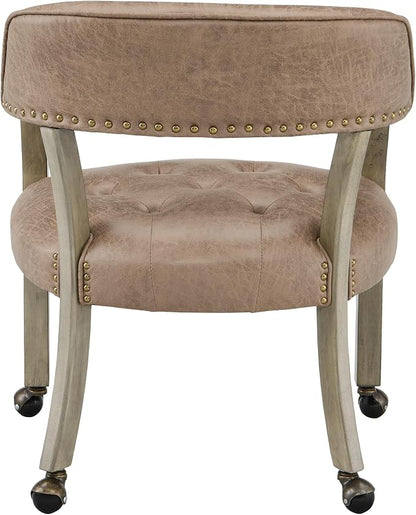 LEEMTORIG Set of 6 Dining Chairs with Casters and Arms, Rolling Dining Chairs with Wheels for Elderly, Ergonomic Wide Seat Wood Office Chairs, 26"Dx25.2"W, Grey Legs&Yellowish Brown Fabric SY-1318-LT