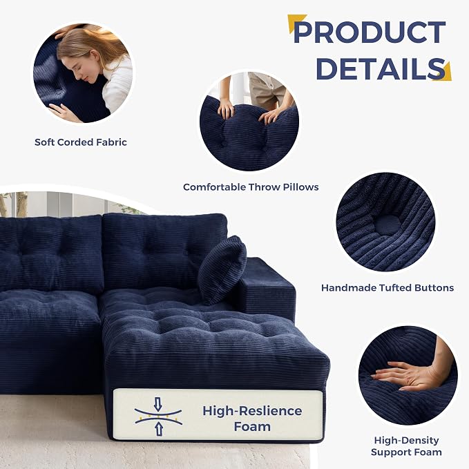 MAXYOYO Modular Sectional Sofa with Ottoman and Loveseat, Cloud Boneless Couch with Layered Cushion, Flexible Module Combination Sofa for Living Room, No Assembly Required,Navy