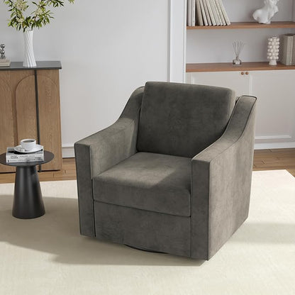 Swivel Accent Chair, 360° Swivel Upholstered Club Armchairs for Living Room, Comfy Single Sofa Reading Chair with Deep Seat, Metal Swivel Base, Chenille Fabric, Sand