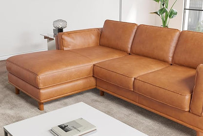 Valencia Artisan Full Leather Sofa - Pure Full Italian Nappa Leather Couch, Solid Wood Accent, Ultimate Comfort (Cognac, Left Chaise Sectional)