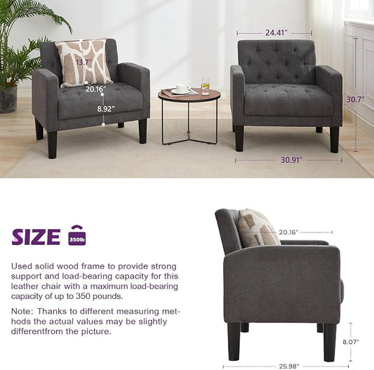 TYBOATLE Mid-Century Fabric Tufted Accent Living Room Armchairs, Comfy Modern Upholstered Bedroom Office Armchair, Reading Chair