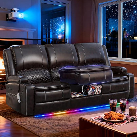 Power Loveseat Recliner Sofa, Removable Armrest 3 Seats Power Reclining Loveseat with Remote Liftable Console, Wall Hugger RV Theater Seating with Storage & USB & RGB (PU, Brown)