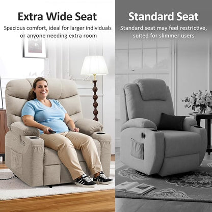 MCombo Oversized Power Lift Recliner Chair with Extended Footrest, Extra Wide for Big and Tall Elderly People, Fabric R7289 (Oatmeal, Medium-Wide)
