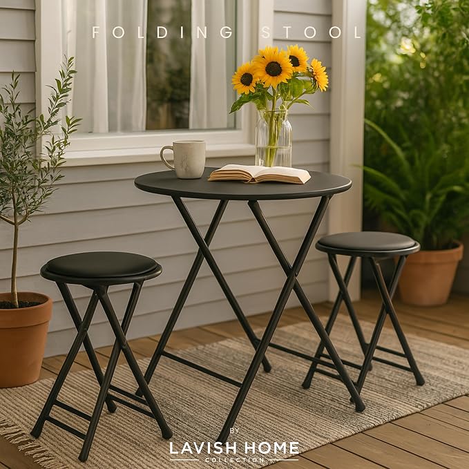 Lavish Home Folding Stool - Set of 2 Counter Height Bar Stools – 24-Inch Backless Folding Chairs with 225lb Capacity for Kitchen, Rec Room, or Game Room (Black)