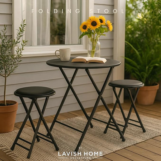 Lavish Home Folding Stool - Set of 2 Counter Height Bar Stools – 24-Inch Backless Folding Chairs with 225lb Capacity for Kitchen, Rec Room, or Game Room (Black)