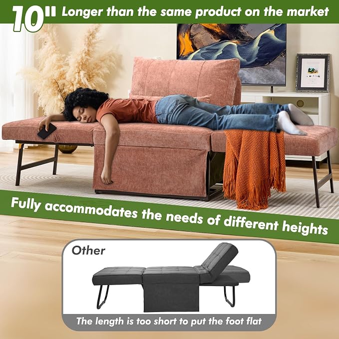 ZZW Sleeper Chair Bed Upgrade 4-in-1 to 5-in-1 Convertible Multi-fuction Sofa Chair w/Adjustable Backrest Assembly-Free Linen Folding Sofa Ottoman Bed for Living Room Apartment (Warm Brown)