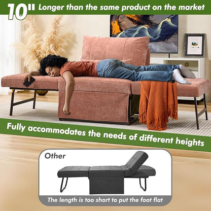 ZZW Sleeper Chair Bed Upgrade 4-in-1 to 5-in-1 Convertible Multi-fuction Sofa Chair w/Adjustable Backrest Assembly-Free Linen Folding Sofa Ottoman Bed for Living Room Apartment (Warm Brown)