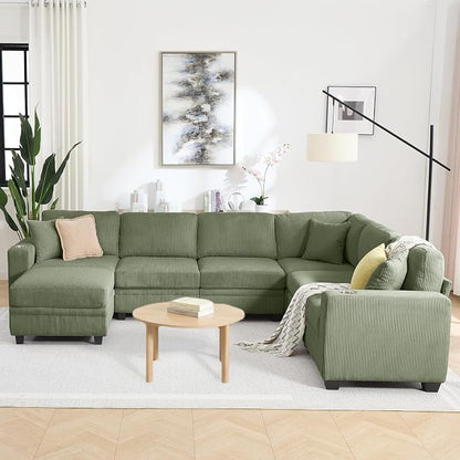 127" Modular Sectional Sofa with Storage, Corduroy 7-Seater V-Shaped Sofa with Ottoman Chaise, Convertible L-Shaped U-Shaped Cloud Sectional Couches for Living Room, Apartment