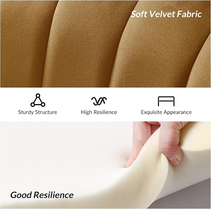 Velvet Upholstered Loveseat Sofa with Gold Metal Legs, Modern Comfy Small Love Seat with Flower Shaped Back, 2-Seater Sofa Accent Couch for Living Bedroom Leisure Areas, Golden