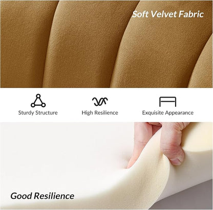 Velvet Upholstered Loveseat Sofa with Gold Metal Legs, Modern Comfy Small Love Seat with Flower Shaped Back, 2-Seater Sofa Accent Couch for Living Bedroom Leisure Areas, Golden