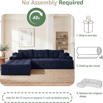 Hobestluk Modular Sectional Sofa Couches L-Shape Couch 3 Seat Modular Sofa Memory Foam Sectional Couches for Living Room, Cloud Couch with Oversized Chaise (Dark Blue Corduroy, 108", Left Hand Facing)