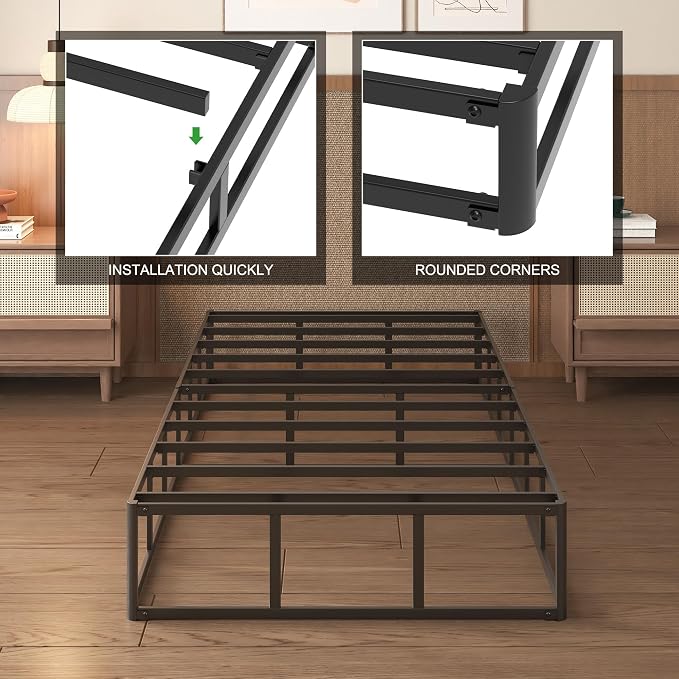 Lutown-Teen 12 Inch Twin Box Spring High Profile, Heavy Duty Metal Box Spring Twin Bed Base with Fabric Cover, Mattress Foundation, Noise Free, Easy Assembly