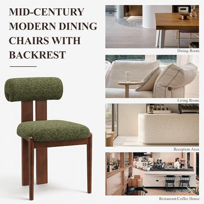 MALOL Modern Wooden Dining Chairs Set of 6, Upholstered Fabric Kitchen Chairs with Sculptural Backrest, Mid-Century Farmhouse Dining Room Chairs with Solid Wood Legs, Green