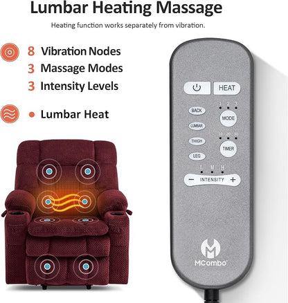 MCombo Small Dual Motor Power Lift Recliner Chair for Petite Elderly, Zero Gravity Lift Chair with Heat and Massage, Infinite Position Lay Flat Recliner, USB Ports, Fabric 7893 (Small, Burgundy)