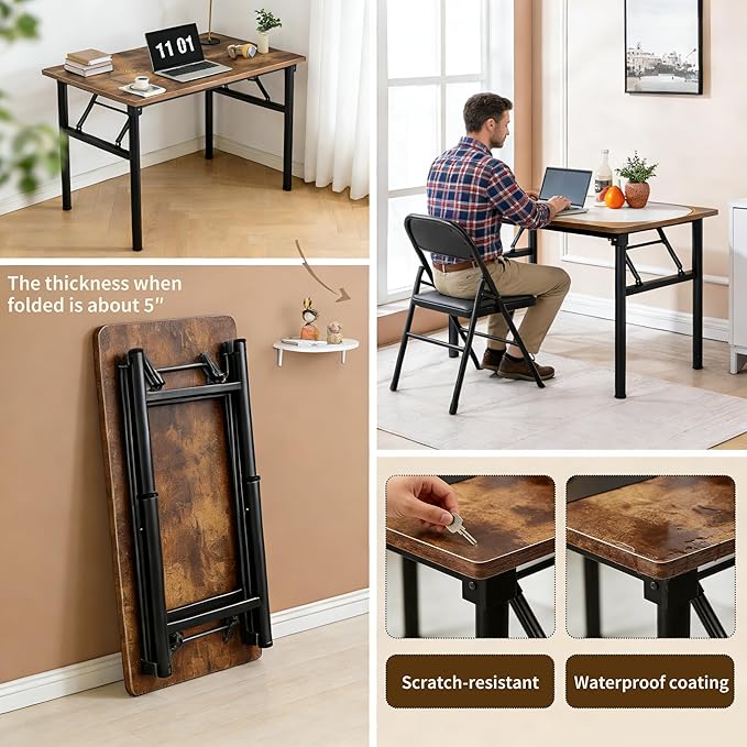 Small Folding Computer Desk - 31.5 Inch Foldable Small Spaces Compact Desk,No Assembly,Bedroom, Dorm and Apartment,Portable Study for Home Office Table