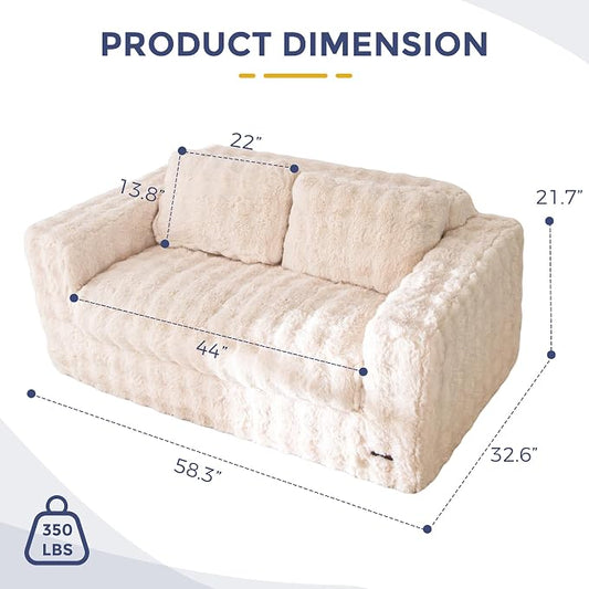 MAXYOYO Loveseat Sofa for Living Room, Small Sofa Couch Tufted Boneless Couch, Comfy Bean Bag Chair for Small Space Bedroom Apartment, No Assembly Needed, Beige