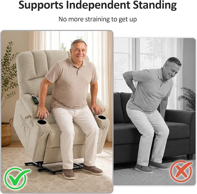 MCombo Oversized Power Lift Recliner Chair for Elderly, Lift Chair with Heat and Massage, Lift Recliner for Big and Tall, Cup Holders, USB & Type C Ports, Fabric R7092 (Beige, Oversize)