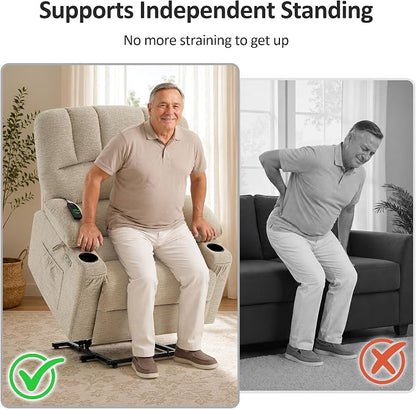 MCombo Oversized Power Lift Recliner Chair for Elderly, Lift Chair with Heat and Massage, Lift Recliner for Big and Tall, Cup Holders, USB & Type C Ports, Fabric R7092 (Beige, Oversize)