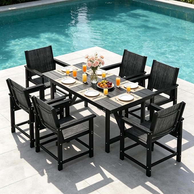 UDPATIO HDPE Patio Dining Set, Heavy Duty Extra-Wide Outdoor Table and Chairs with 360 lb Load Capacity, Easy to Assembly, All-Weather Seating for Patio, Pool, Garden, Backyard