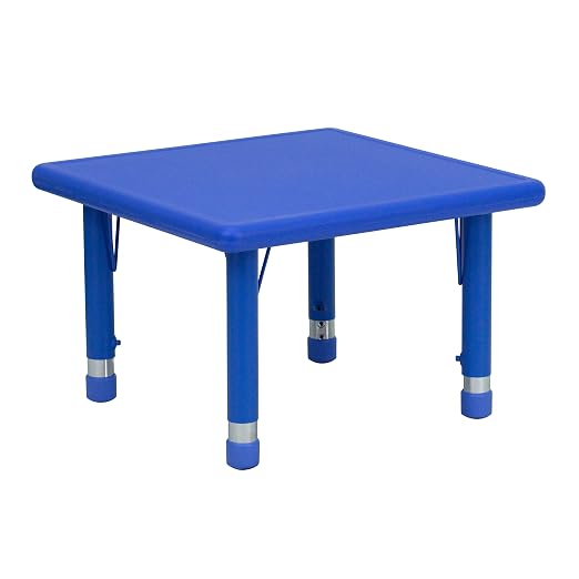 EMMA + OLIVER 24" Square Blue Plastic Height Adjustable Activity Table
