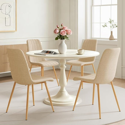 High Back Upholstered Dining Chairs Set of 4, Beige | Breathable Linen Fabric, Sturdy Metal Frame, Modern Dining Chairs for Kitchen Dining Room & Cafe, 300lbs Capacity, Save-space