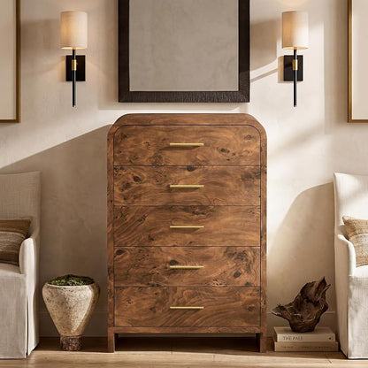 Curved 5-Drawer Dresser for Bedroom, 45.59" Tall Modern Chest of Drawers, Wooden Chest of Drawers for Living Room, Closet Storage Organizer Furniture, Nursery, Hallway, Dark Burl