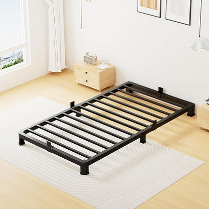 Superay 4 Inch Twin Bed Frame Low Profile, Heavy Duty Metal Platform Bed Frame with Round Corner Legs, Sturdy Mattress Foundation, No Box Spring Needed, Easy Assembly, Noise Free, Black