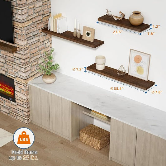 Harwaya 36 Inch Floating Shelves for Wall Set of 2, Large Long Wall Shelves for Living Room Decor, Walnut Brown Wooden Hanging Shelves for Bedroom Kitchen Bathroom Office Books Pictures (Dark Wood)