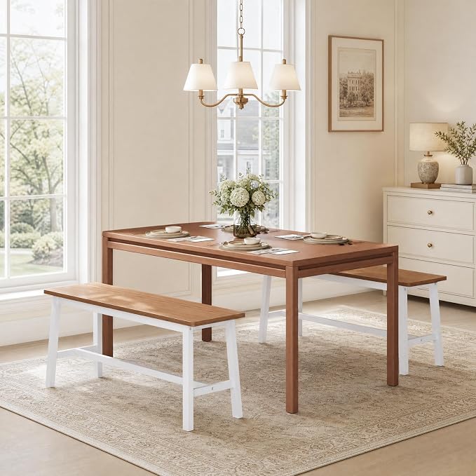 HOOBRO 39.3'' Bamboo Dining Bench, Farmhouse Kitchen Table Bench, Kitchen & Living Room Furniture, Easy to Assemble, Sturdy and Stable, Walnut and White WH03CD01G2