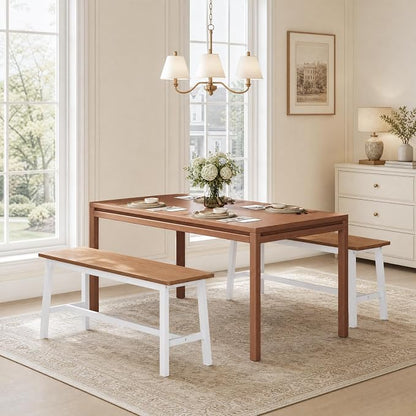 HOOBRO 39.3'' Bamboo Dining Bench, Farmhouse Kitchen Table Bench, Kitchen & Living Room Furniture, Easy to Assemble, Sturdy and Stable, Walnut and White WH03CD01G2