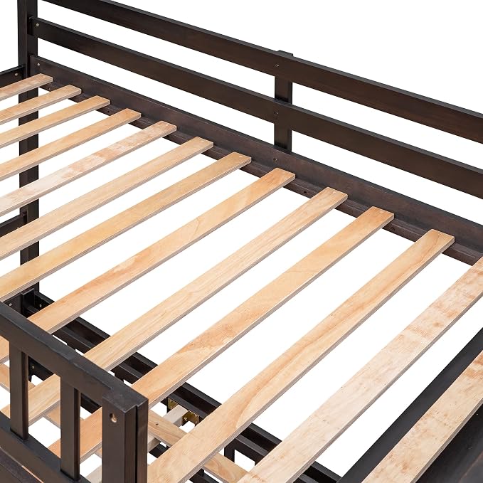 Harper & Bright Designs Twin Over Full Wood Bunk Bed with Cabinet, High Loft Bunk Bed with 6 Drawers and 3 Flexible Shelves for Kids Teens Adults (Espresso)