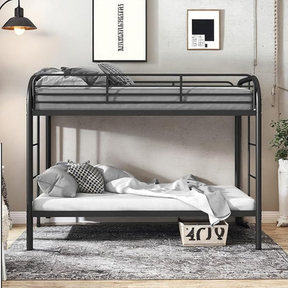 Flolinda Metal Bunk Bed Twin Over Twin, Heavy Duty Bunk Beds with 2 Ladders and 11.8" Full-Length Guardrail, Space-Saving Bunk Bed with Storage, No Box Spring Needed, Easy Assemble, Black