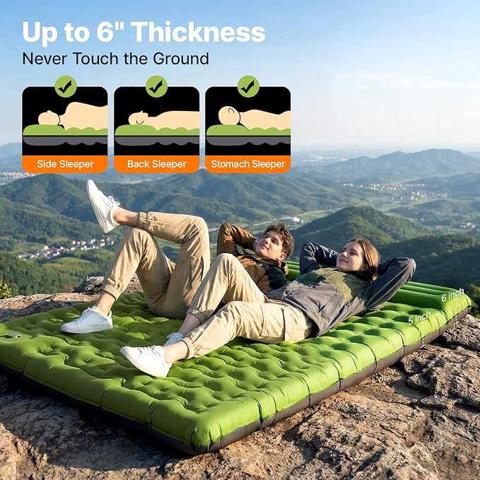 OGERY Sleeping Pad, Ultralight Inflatable Sleeping Pad for Camping with Pillow Built-in Foot Pump, 6" Extra-Thick Reinforced Camping Mattress for Hiking, Backpacking, Tent