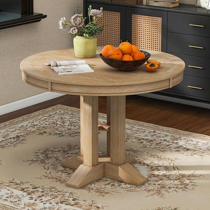 LUMISOL 42"-58" Extendable Round Dining Table for 4-6, Farmhouse Oval Kitchen Table with Removable Leaf for Kitchen, Dining Table, Small Space, Natural