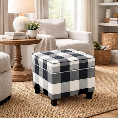 HomePop Home Decor | K7342-F2262| Classic Square Storage Ottoman with Lift Off Lid | Ottoman with Storage for Living Room & Bedroom, Black Plaid Large