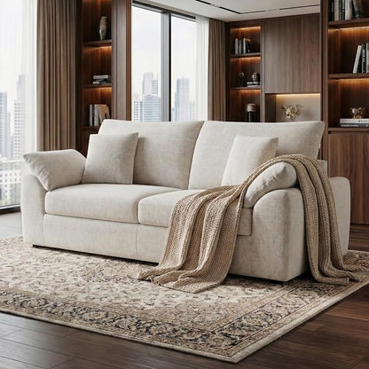 89.8" Modern Loveseat Sofa for Living Room, Cloud Boneless Couches with 4 Pillows, Mid Century Loveseat couches for Small Place, No Assembly Required, Beige