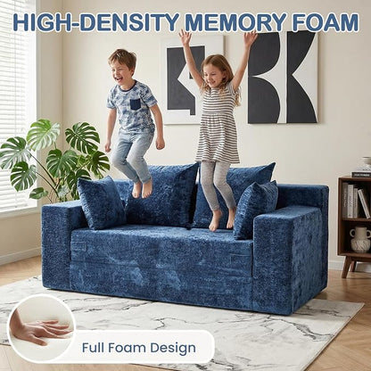 Boneless Loveseat Sofa Bed, 3-in-1 Convertible Sofa Bed Sleeper Sofa Floor Futon Couch for Living Room, Velvet-Blue
