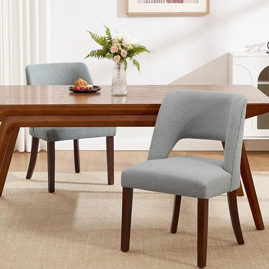 Dining Chairs Set of 2,Modern Dining Room Chairs with Thick Cushions,Upholstered Linen Fabric Kitchen Chairs for Kitchen Dining Room LIGHTGREY