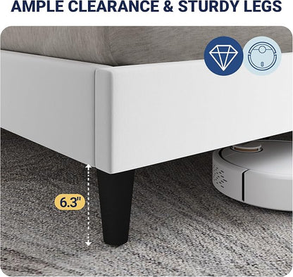 Allewie Velvet Full Size Upholstered Bed Frame with Wingback Storage Headboard & Charging Station, Platform Bed with Diamond Tufted Design & Gold Trim, No Box Spring Needed, Easy Assembly, White