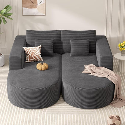 Modular Sectional Sofa Bed,Convertible Cloud Couches for Living Room,2 Chaise Corduroy Boneless Couch Sleeper Sofa Set,Oversized Chaise Lounge Chair for Bedroom,No Assembly Required,Gray 1PCS
