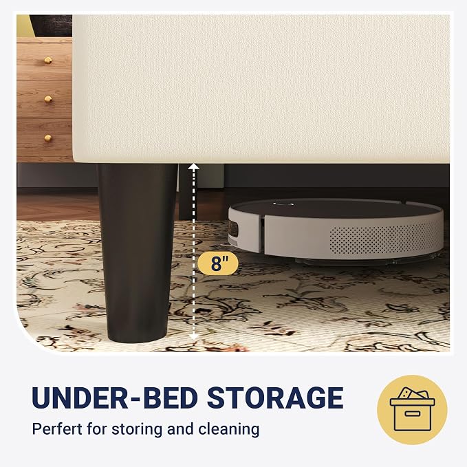 Allewie Full Size Platform Velvet Bed Frame with Geometric Wingback Headboard, Boho Upholstered Bed with Wooden Slats Support, No Box Spring Needed, Easy Assembly, Cream