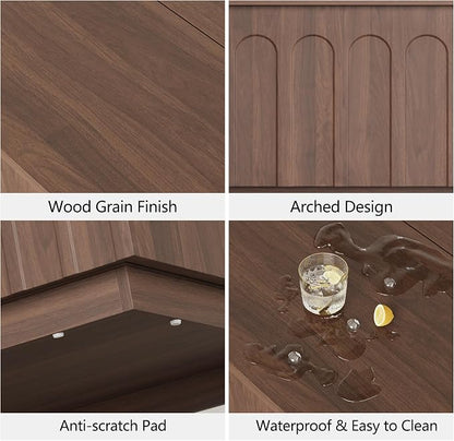 FORTUNETEC Lift Top Coffee Table with Storage, Modern Coffee Table with Arched Design, 31.5" Square Tea Table with Wood Grain, Minimalist Multifunctional Center Table for Living Room, Office, Walnut