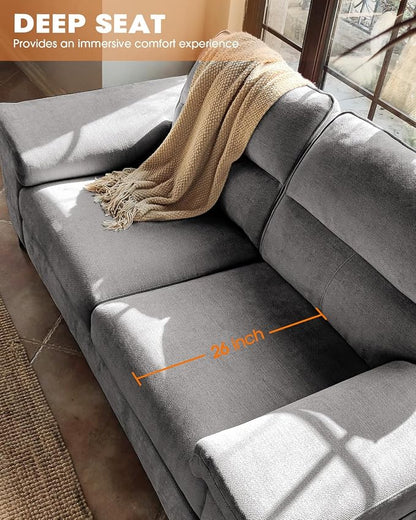 Upvilla 88.97" Modern Sofa Couches for Living Room, Deep Seat Sofas with 8”Cushion, Comfy 2-Seater Chenille Loveseat with Convertible Armrest, Removable Sofa Cover, High Leg(Light Gray)