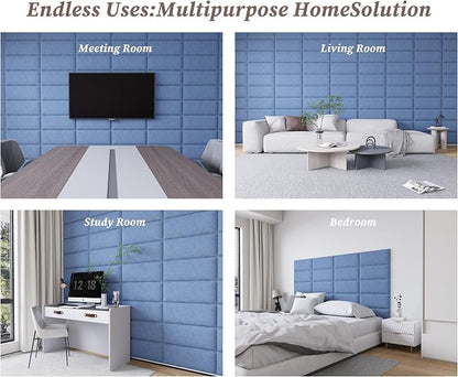 Peel and Stick Upholstered Wall Mounted Headboard Queen Size, 9 Panels Tufted Fabric Headboard,Wall Mounted Headboards, Interior Wall Panels for Bedroom, 10"x24" Light Blue