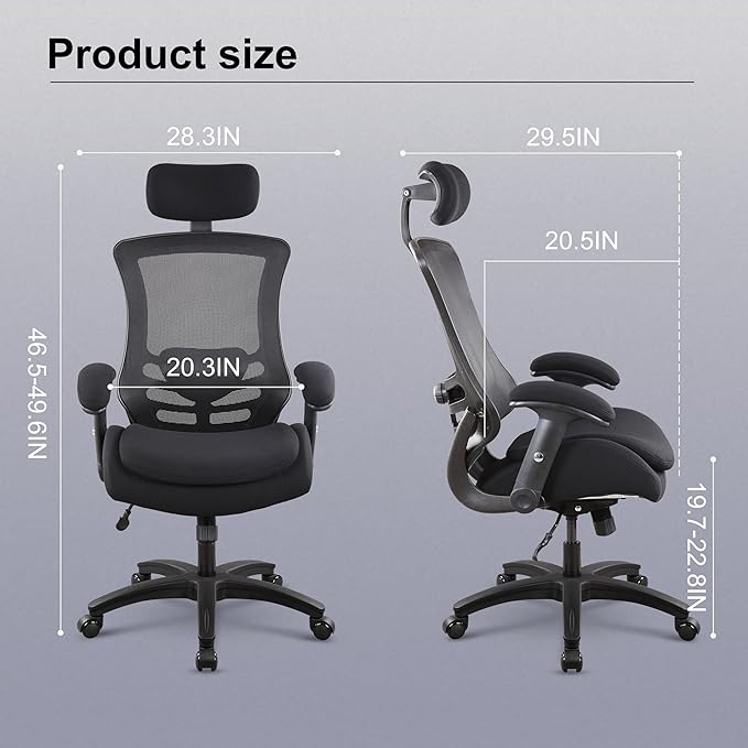 BOLISS Ergonomic Tall Office Chair with Double-Layer Seat Cushion, Desk Chair Adjustable Headrest, Adjustable Lumbar Support, Height Adjustable Flip-Up Arms