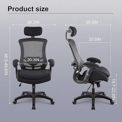 BOLISS Ergonomic Tall Office Chair with Double-Layer Seat Cushion, Desk Chair Adjustable Headrest, Adjustable Lumbar Support, Height Adjustable Flip-Up Arms