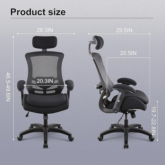 BOLISS Ergonomic Tall Office Chair with Double-Layer Seat Cushion, Desk Chair Adjustable Headrest, Adjustable Lumbar Support, Height Adjustable Flip-Up Arms